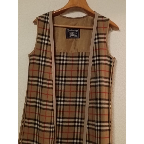 Burberrys Vintage Nova Check Wool Liner Vest Tan Plaid Sleeveless Jacket women L - Picture 2 of 11